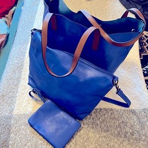 Bright royal blue leather bag 3 piece set